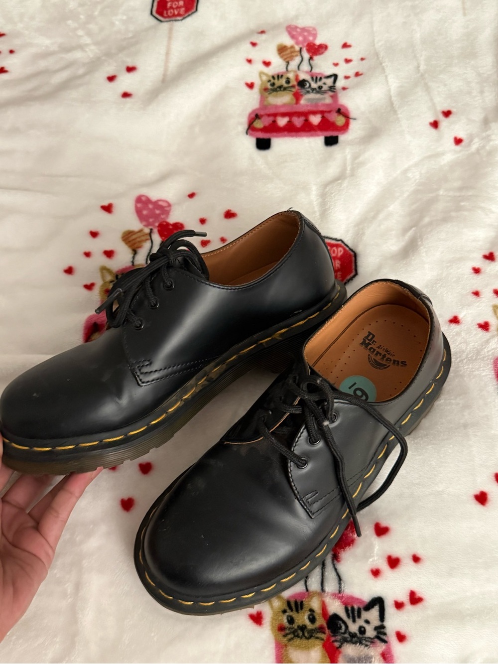 Dr. Martens Black Leather 3-Eye Derby Shoes with Yellow Stitching